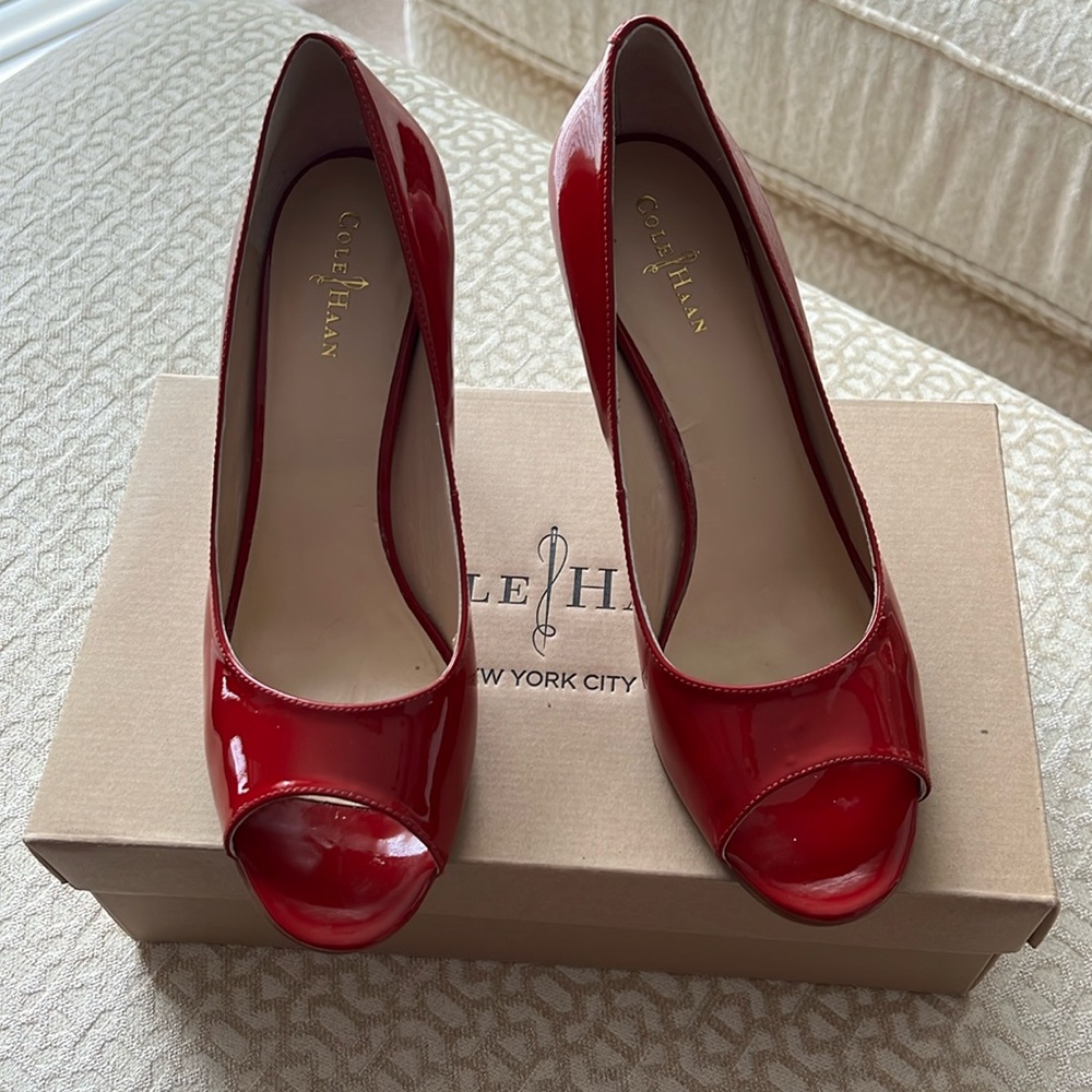 Cole Haan red peep toe pumps